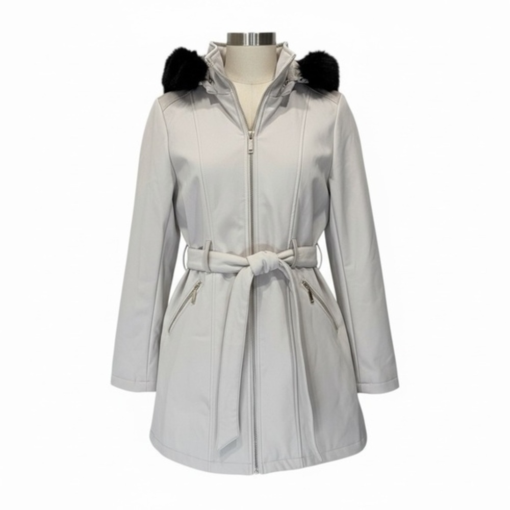 Rebecca Minkoff Coat Cement Gray Hooded Belted Coat long length Medium NWT